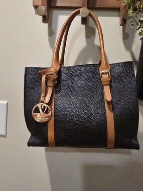 🔥 Valentina. Black & Tan Leather-Accent Tote Bag